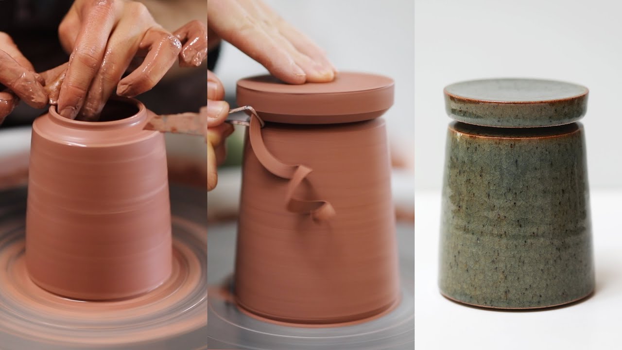 angular lidded ceramic jar.